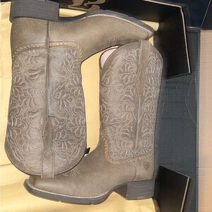 Ariat Taupe Lace-Up Western Embroidered Boots